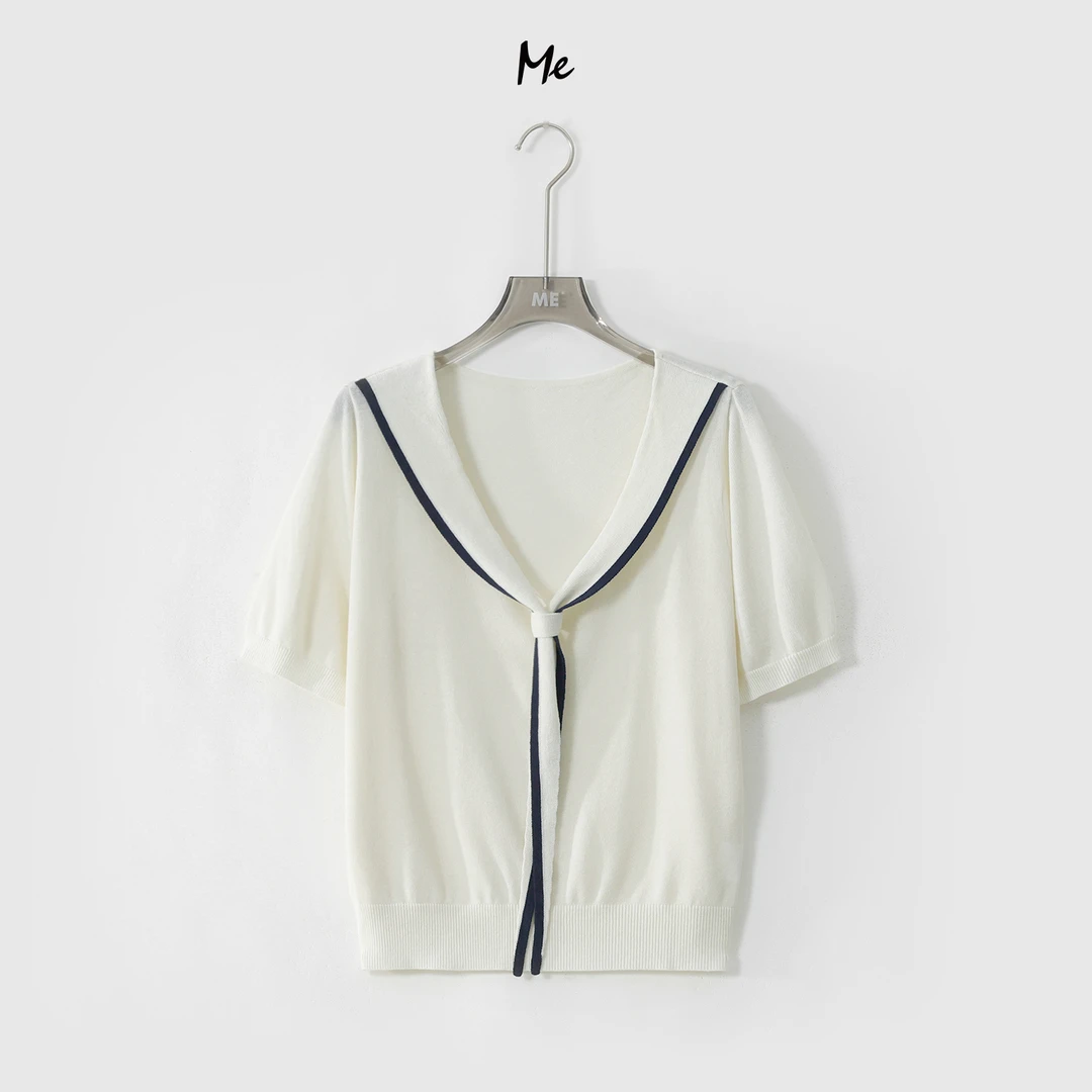 ME【假日海航】天丝亚麻混纺冰麻透气显瘦时尚百搭针织衫MESS6258