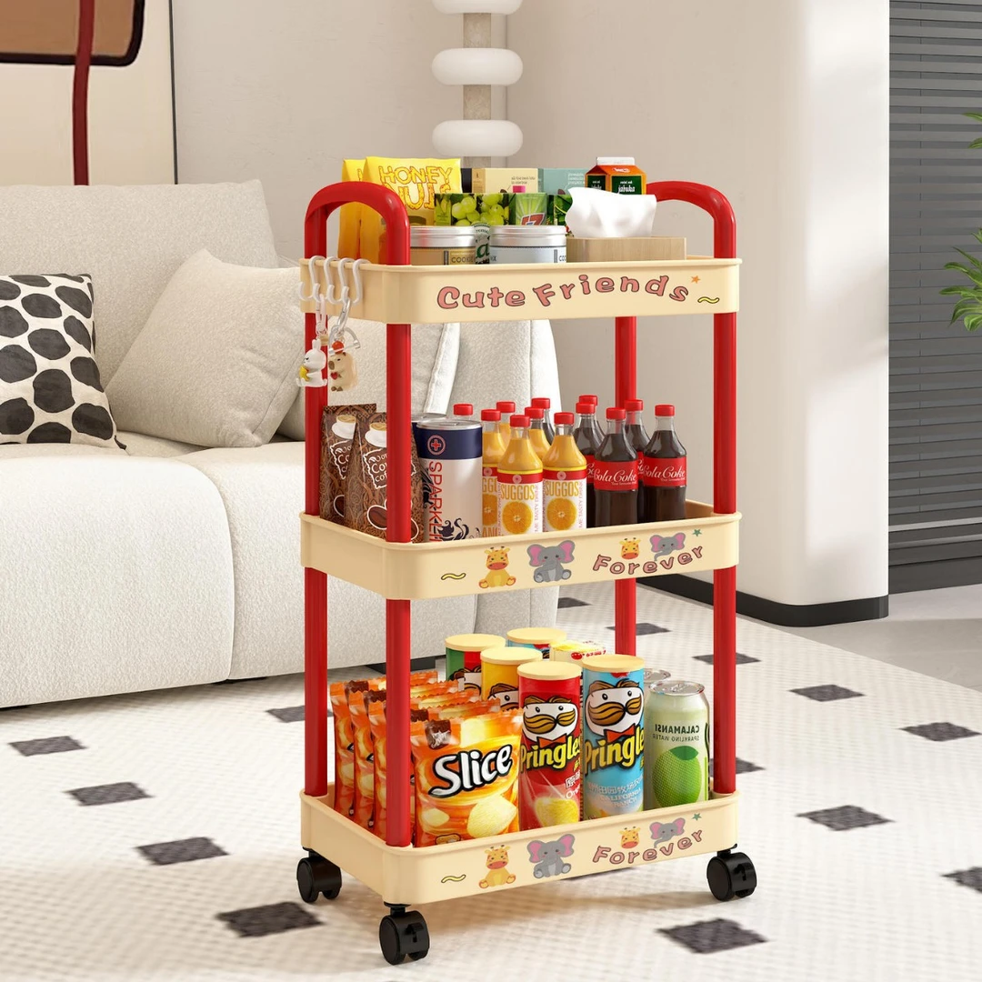 新疆包邮到家零食小推车大容量家用收纳架子床边多层可移动置物架