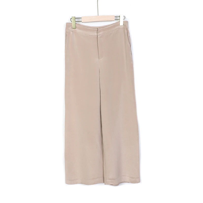 桑蚕丝女裤纯色真丝女裤烟管裤杏色修身百搭显瘦210009