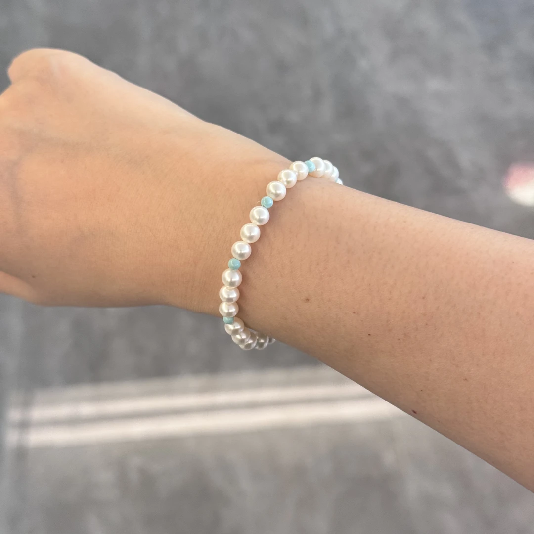 【珠纪儿】淡水无核珍珠5-6mm&原矿绿松石设计款珍珠手链