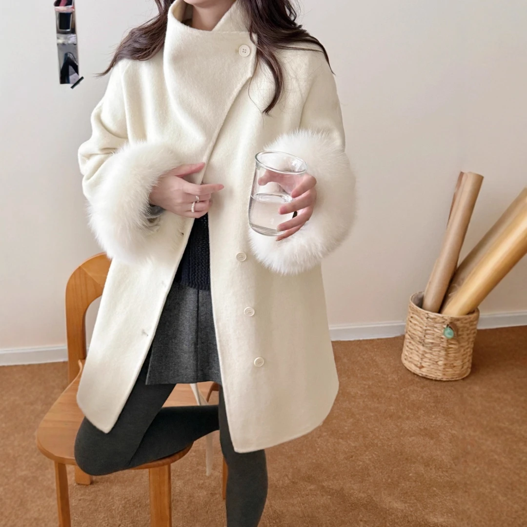 女大衣秋冬时尚宽松百搭加厚中长款气质毛呢小个子新款洋气女装