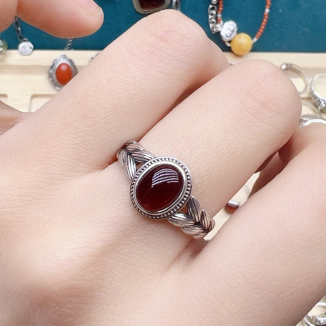 血珀戒指银S925镶嵌天然