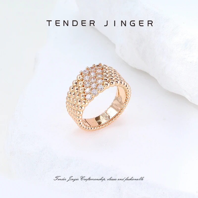Tender Jinger 铜合金戒指 新款五排滚珠双拼女神戒指轻奢高级感