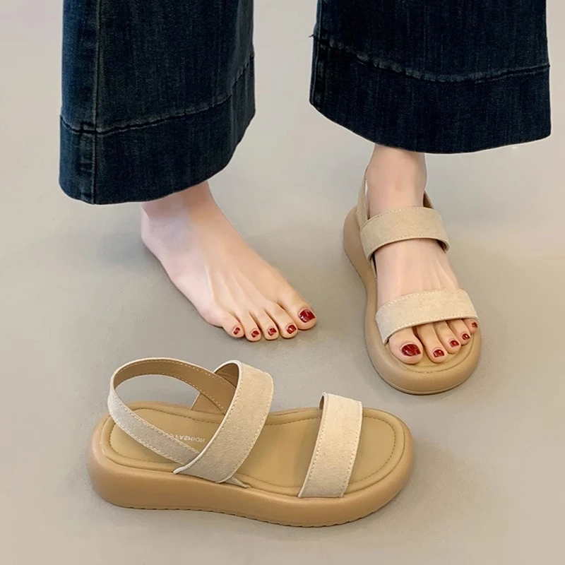 厚底凉鞋女夏季外穿2025新款配裙子孕妇防滑不累脚休闲沙滩罗马鞋