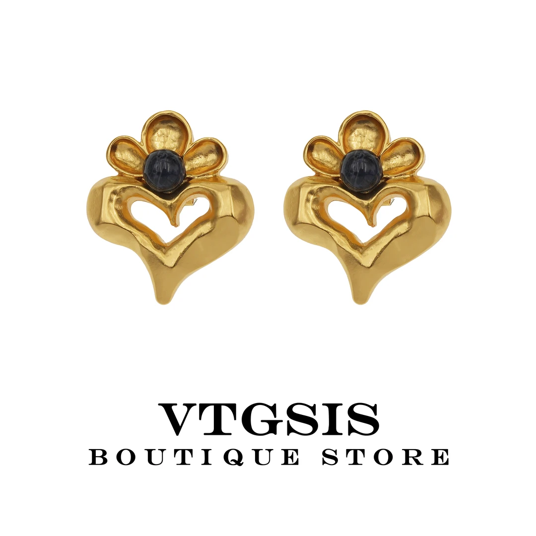 VTGSIS 合金琉璃耳饰 22231金色爱心耳钉简约女时尚高级感【饰品】