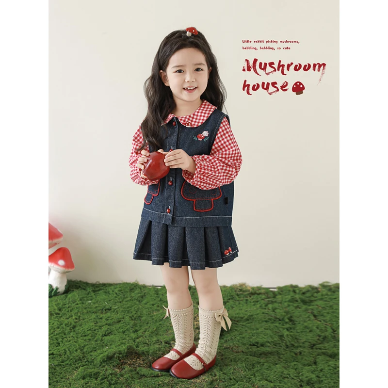 幼悠【蘑力小兔】春壹波春秋洋气学院风女宝秋季宝宝牛仔短裙C3056
