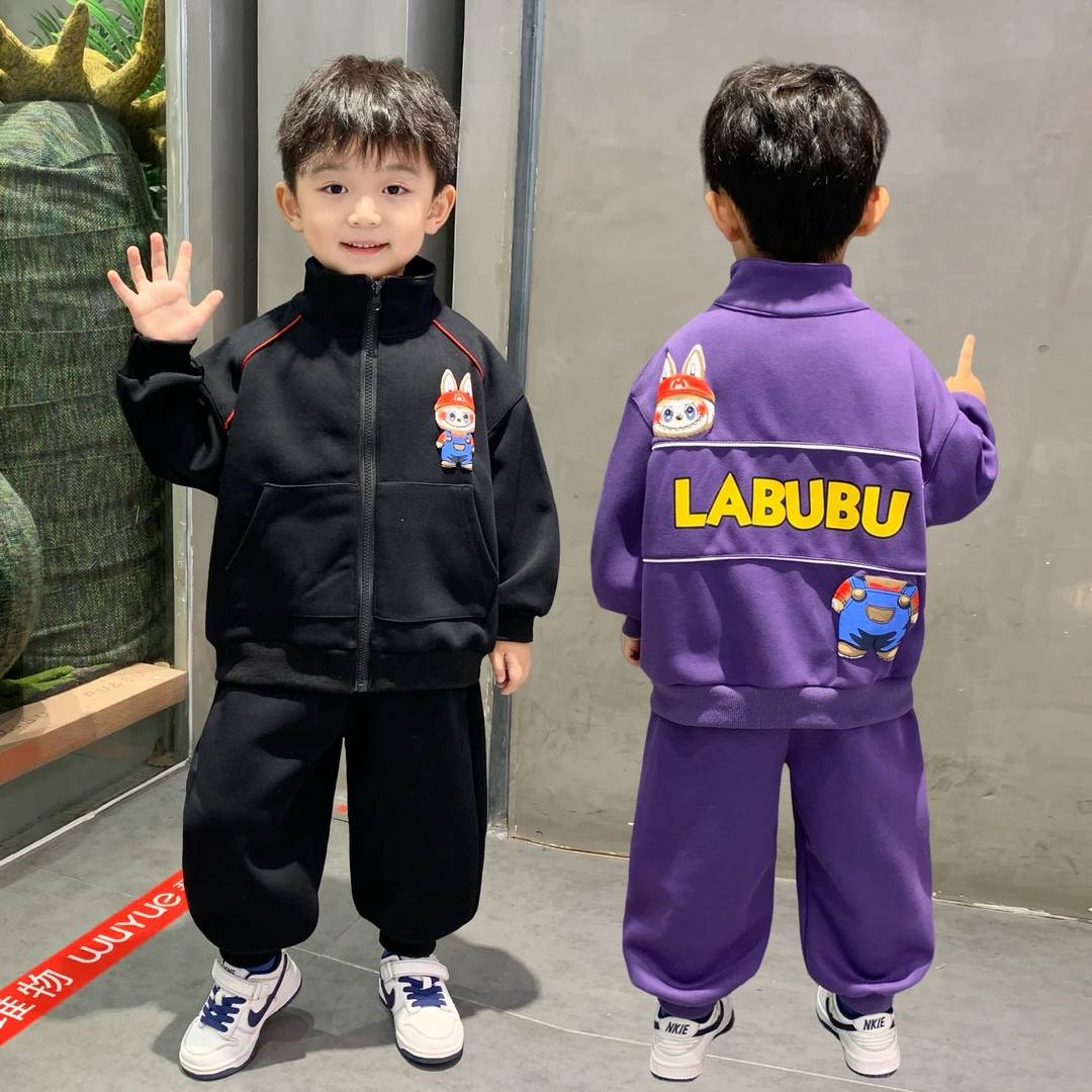 男童衣服秋款套装2025新款网红时髦儿童洋气春秋季男孩卡通两件套