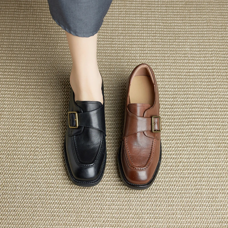 2025年秋季新款英伦风乐福鞋女粗跟百搭中跟小皮鞋中跟软底单鞋女