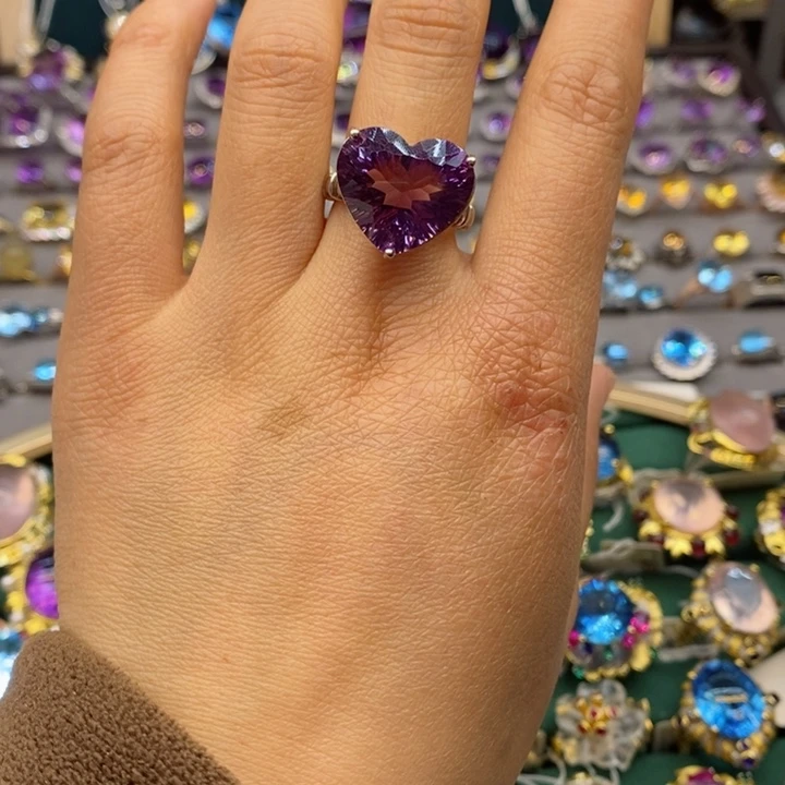 水晶戒指银S925镶嵌天然水晶戒指