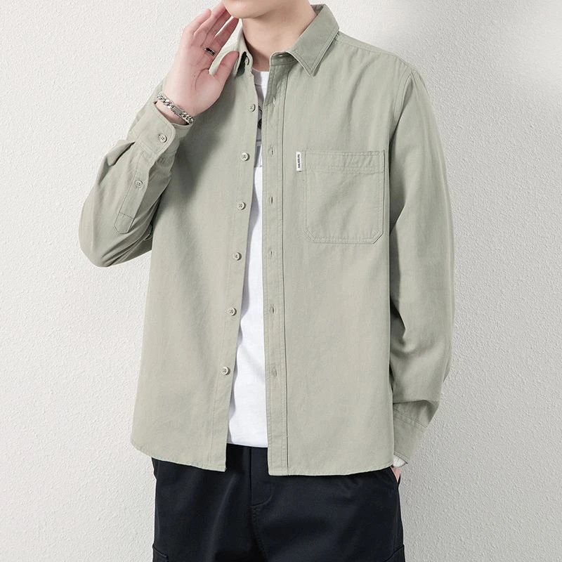 痞帅慵懒风男装男士休闲纯棉衬衫长袖水洗宽松衬衣美式工装春秋装