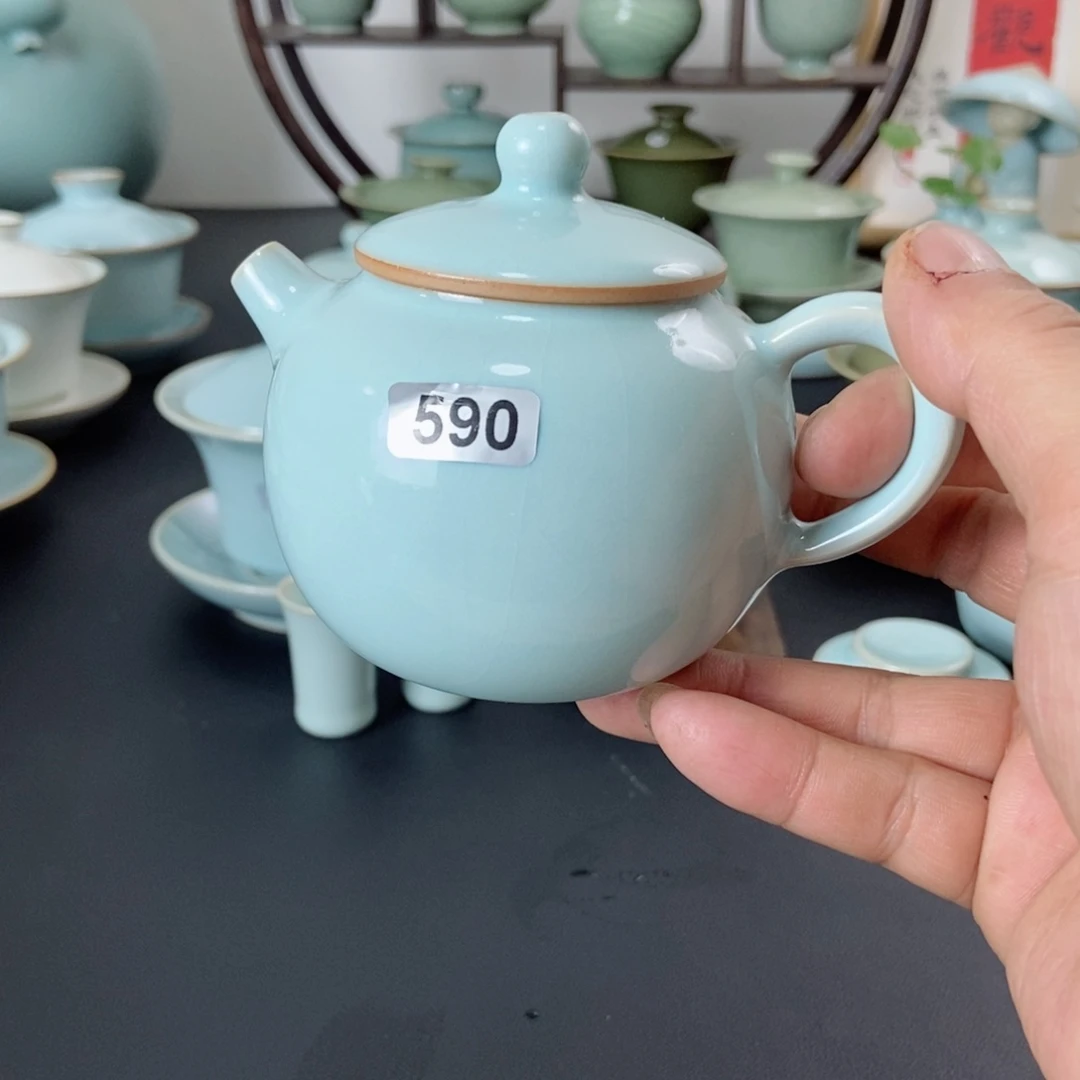 一级品天青釉手工平安壶
