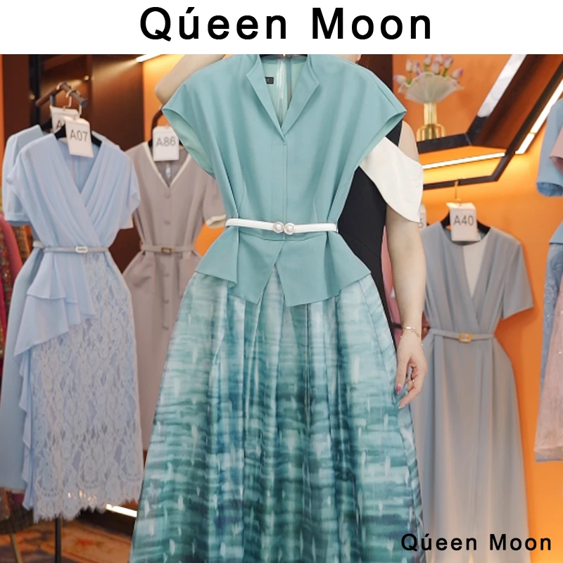 编码A23【QúeenMoon】经典轻奢百搭气质连衣裙拼接长裙 (定制女装)