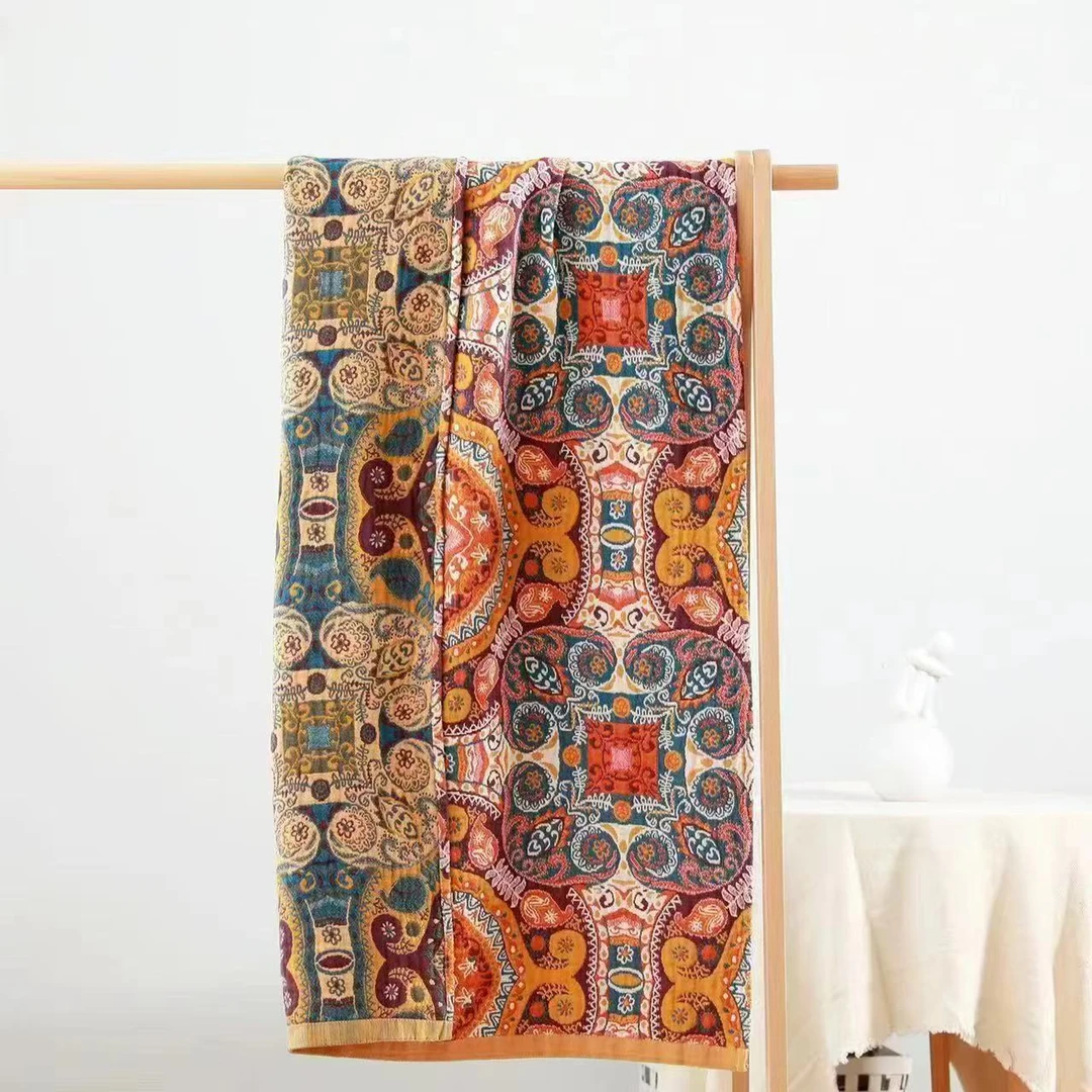 唐卡80cm×160cm多层纱布浴巾柔软舒适吸水加大成人