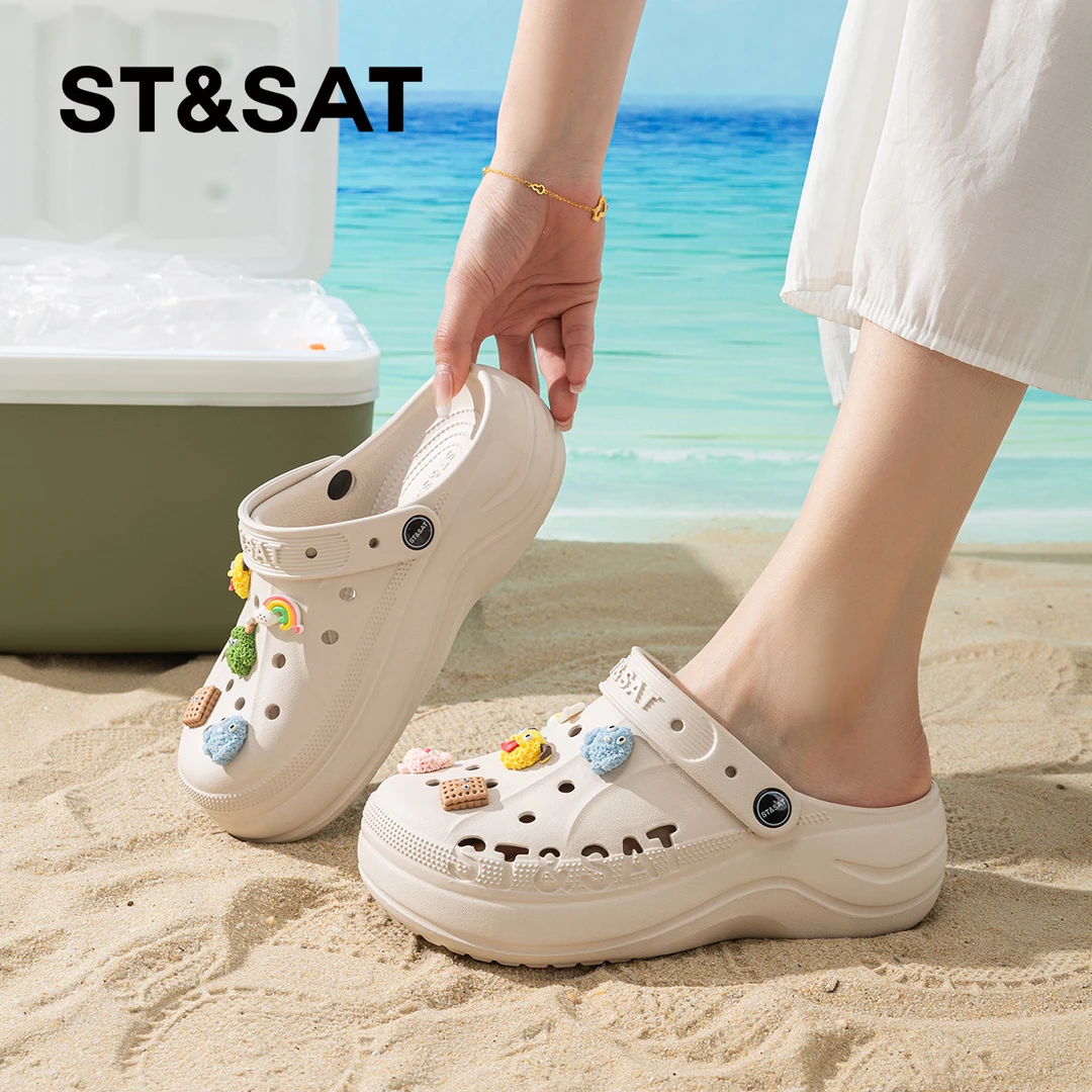 【高级感】星期六可爱洞洞鞋女款2025新款夏季海边凉鞋贝雅沙滩鞋