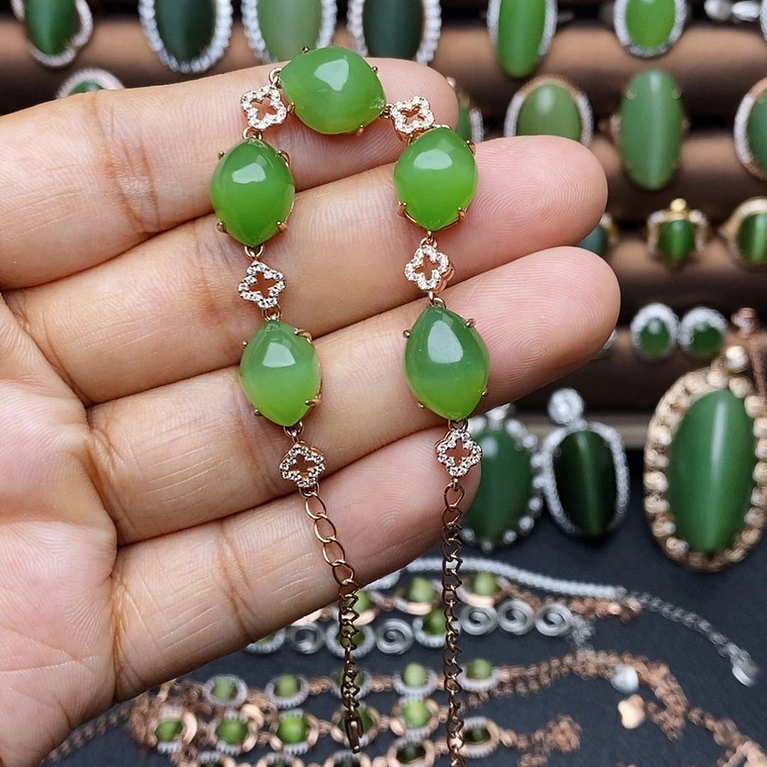 和田玉（碧玉）银S925镶嵌吊坠(不含链)五**宗手链