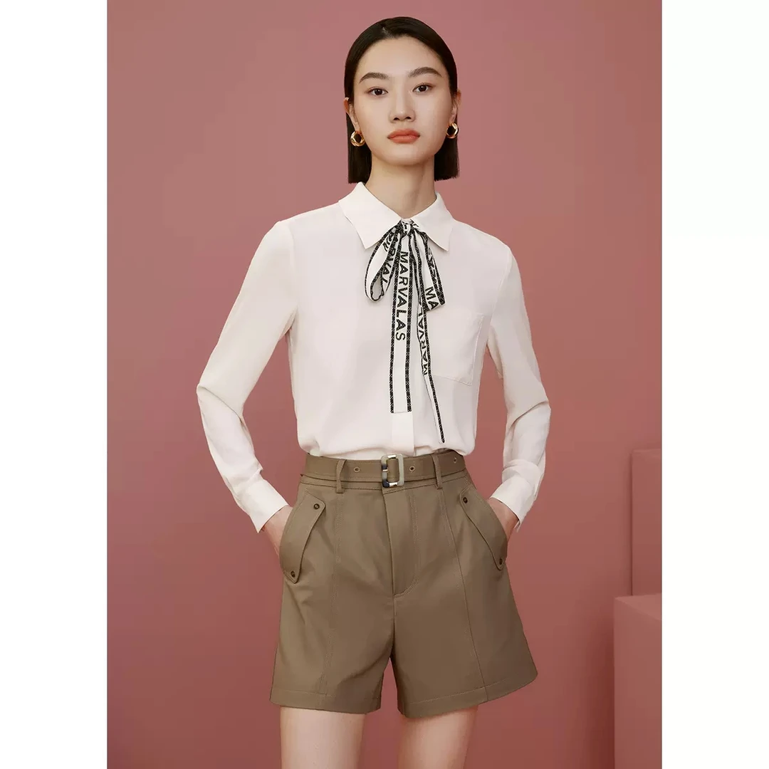 【粉丝专属】曼德诗飘带领衬衫学院风百搭气质长袖时尚设计感上衣