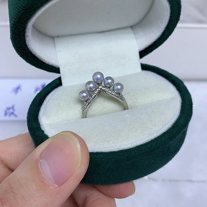 海水珍珠戒指银S925镶嵌5-6