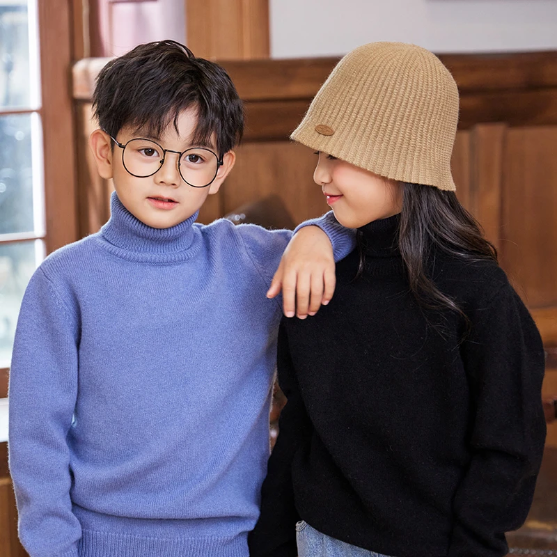 假一罚万！儿童100%纯羊毛衫男童女童中大童针织衫毛衣加厚高翻领