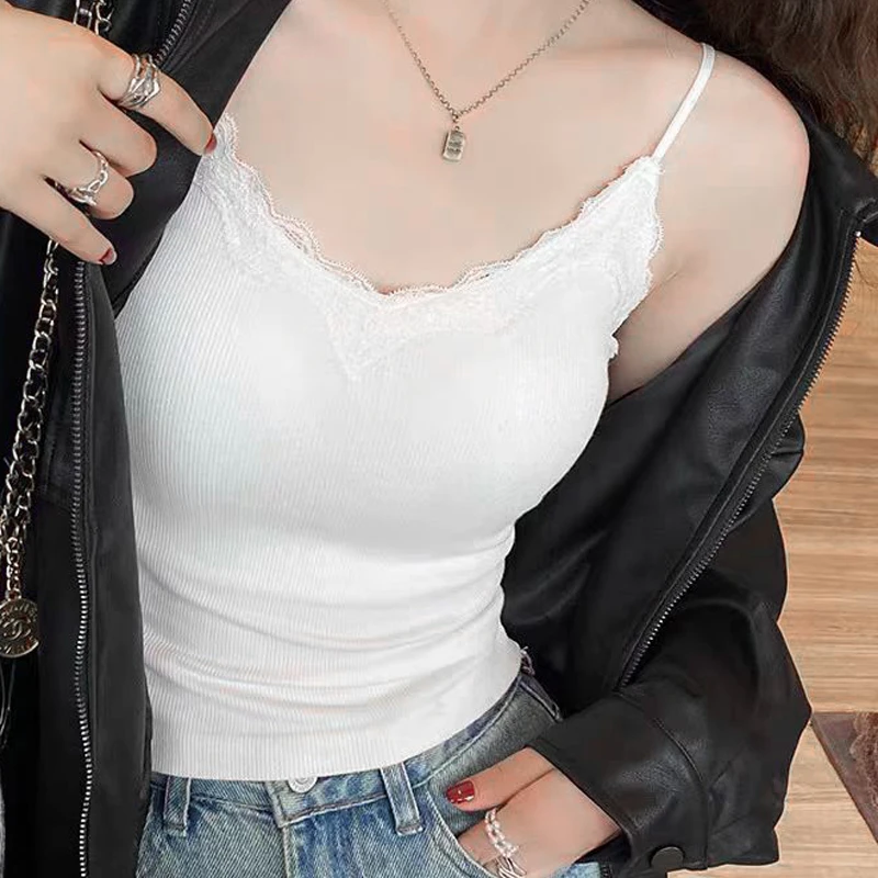 美背蕾丝小吊带背心女夏外穿2025新款内搭带胸垫一体打底V领上衣