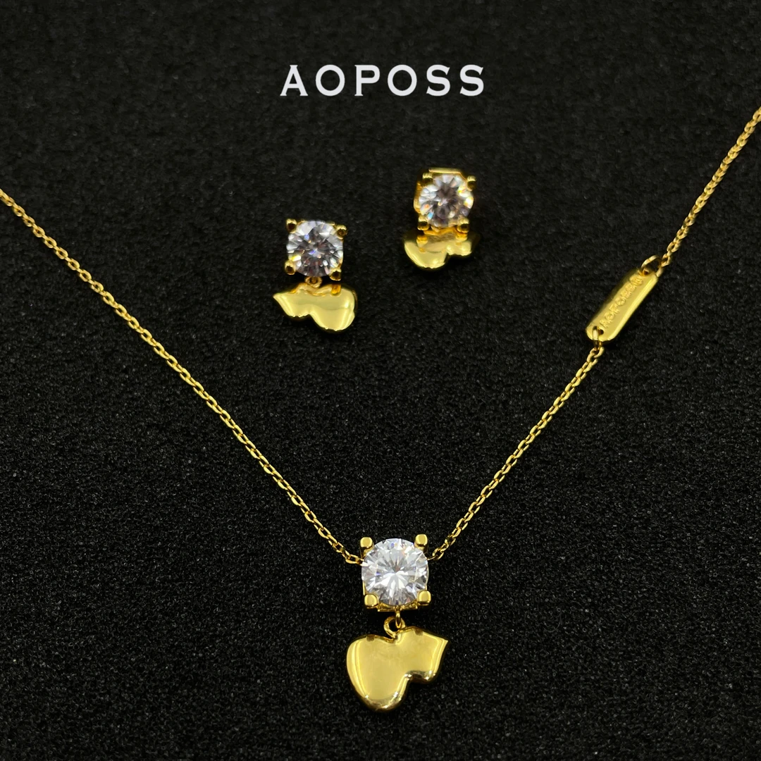 AOPOSS白姿 镀K金 [星耀葫芦]耳钉项链女款金银双色单钻时