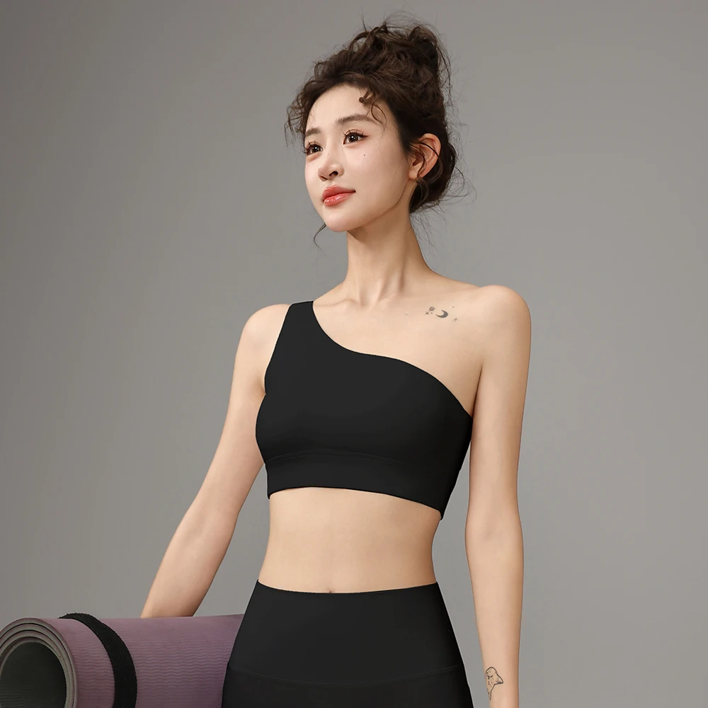 单肩运动瑜伽背心女斜肩款美背设计健身速干跑步（单上衣）23760