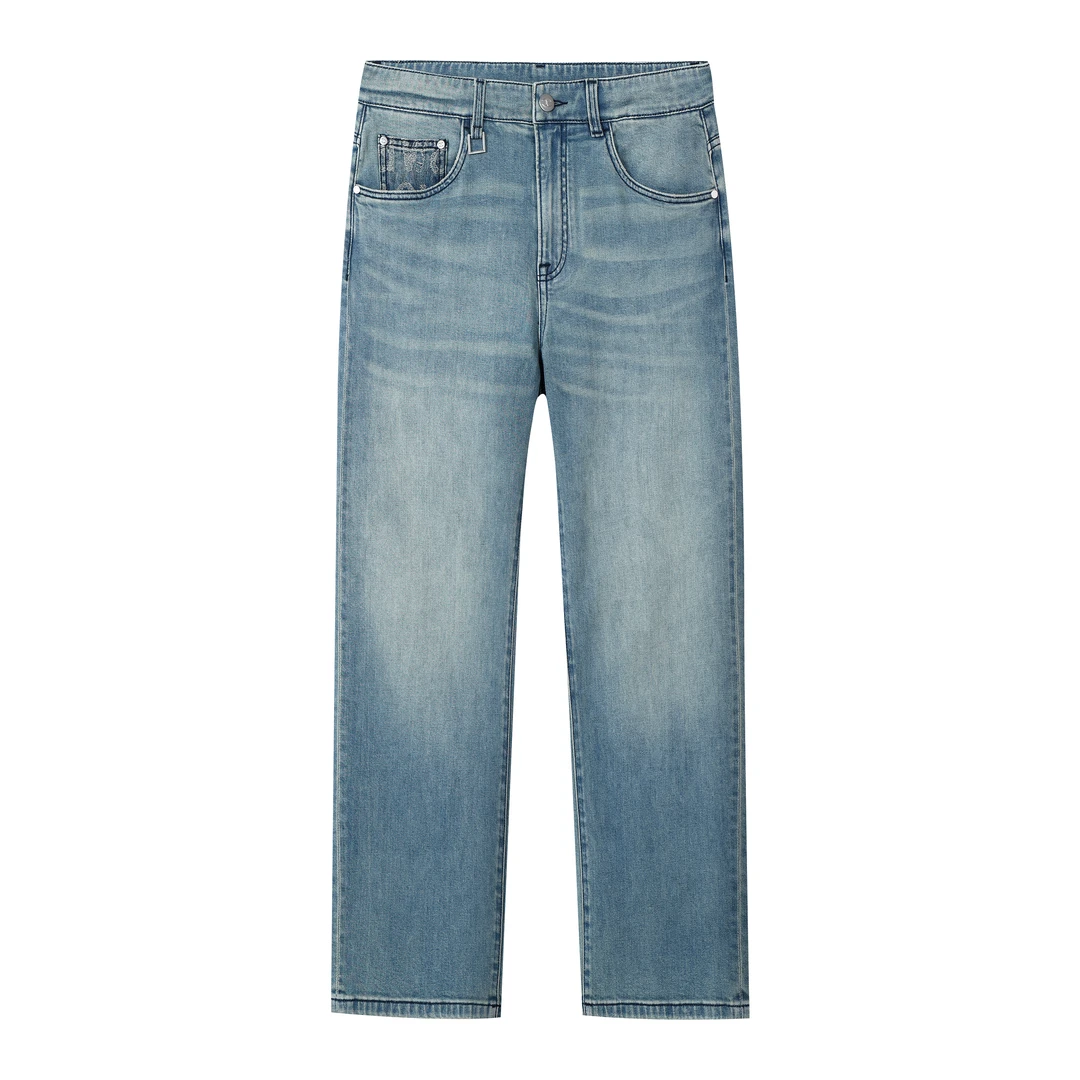 Cavalli Class卡沃利男款夏季复古薄款直筒宽松休闲做旧牛仔裤