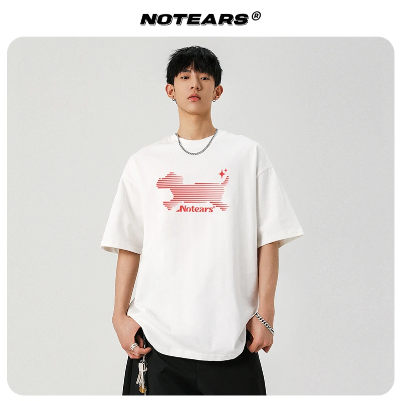 NOTEARS/没有眼泪 夏季休闲设计感小狗印花短袖T恤情侣款DTK202