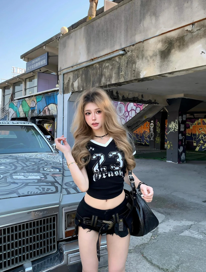 美式辣妹重磅复古水洗牛仔短裤女y2k设计感皮带腰包a字包臀热裤子