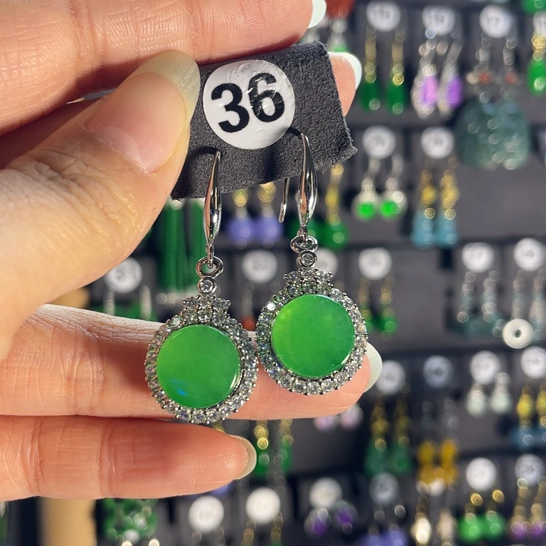 翡翠银S925镶嵌耳饰36