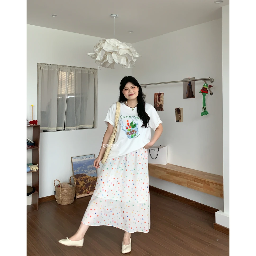 青屿衫-设计感水果菜篮印花T恤显瘦减龄简约上衣微胖大码女装春