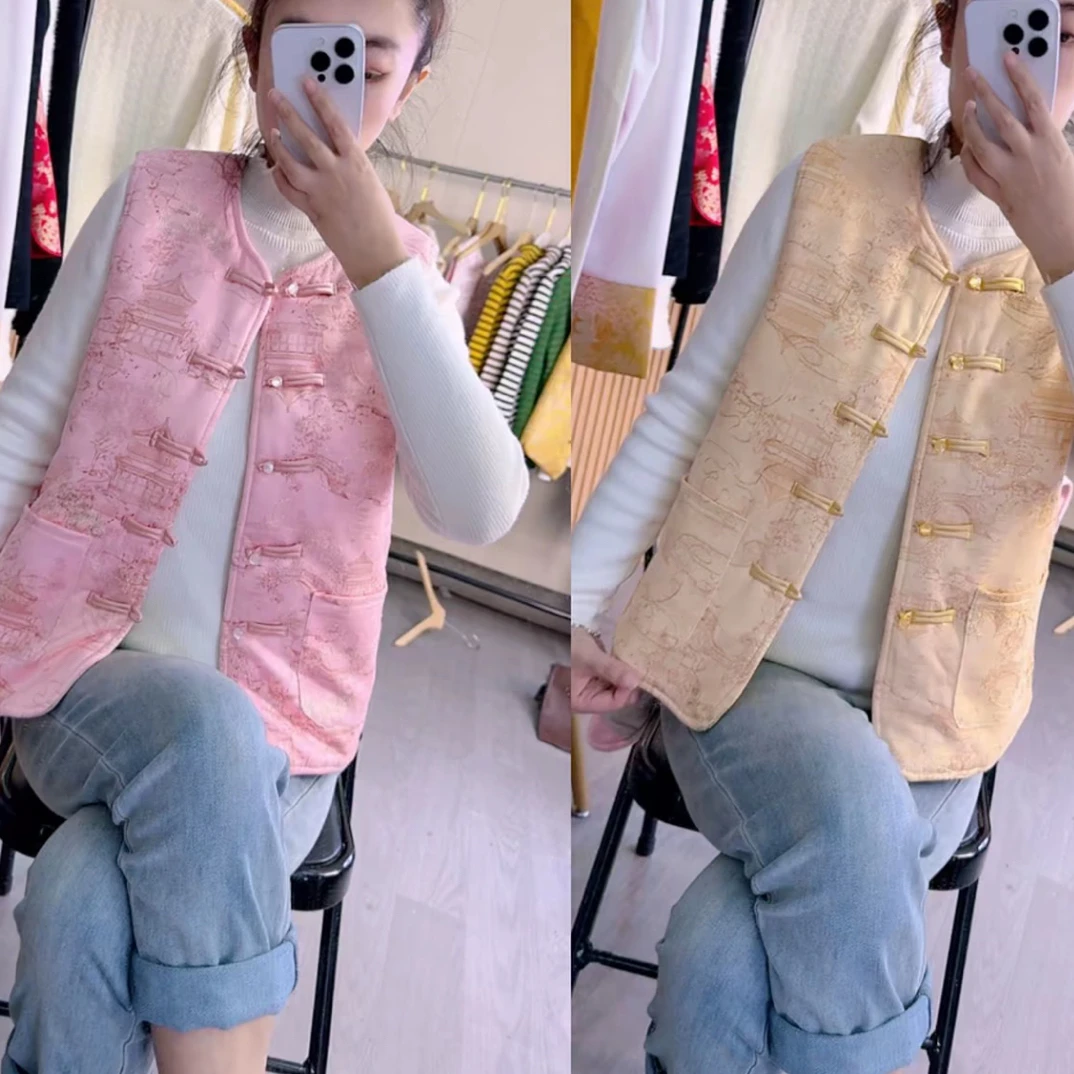 通勤风印染厚款女刺绣常规款马夹民族风薄款V领