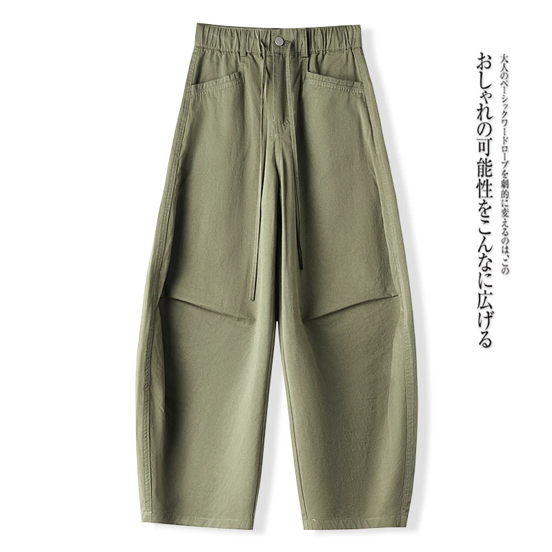 橄榄绿工装裤女夏季薄款2025新款高腰显瘦宽松百搭抽绳休闲阔腿裤