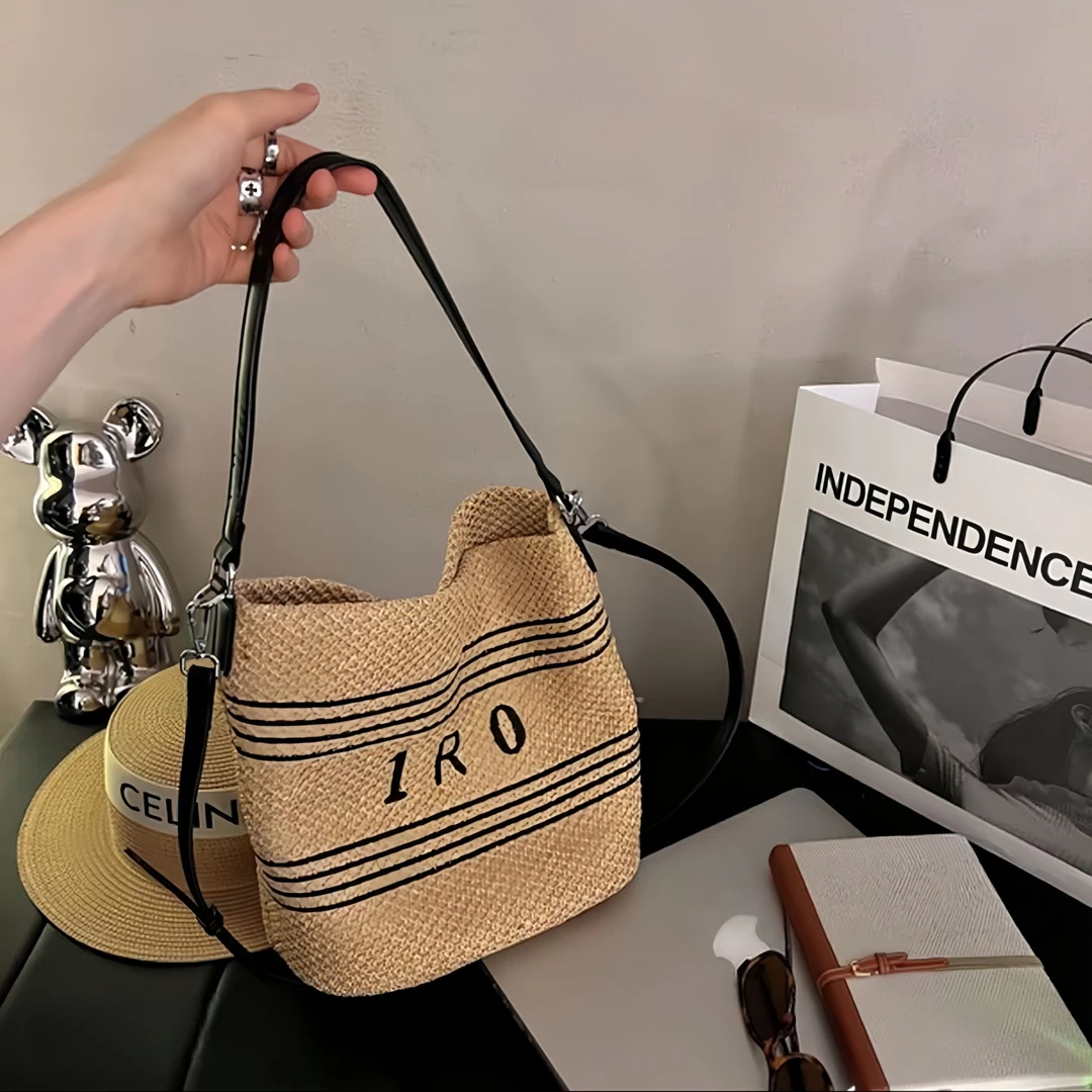 【佛罗伦萨】2025夏季新款潮草编织水桶包大容量腋下包斜挎包托特包