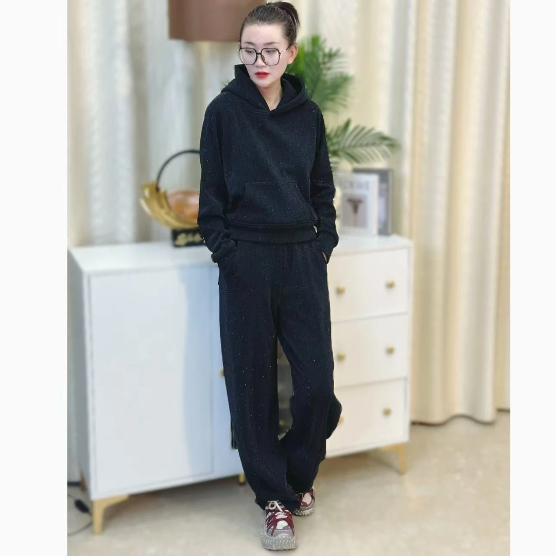 【二婷衣橱】24年新款百搭休闲设计师款洋气亮晶晶加绒两件套装998