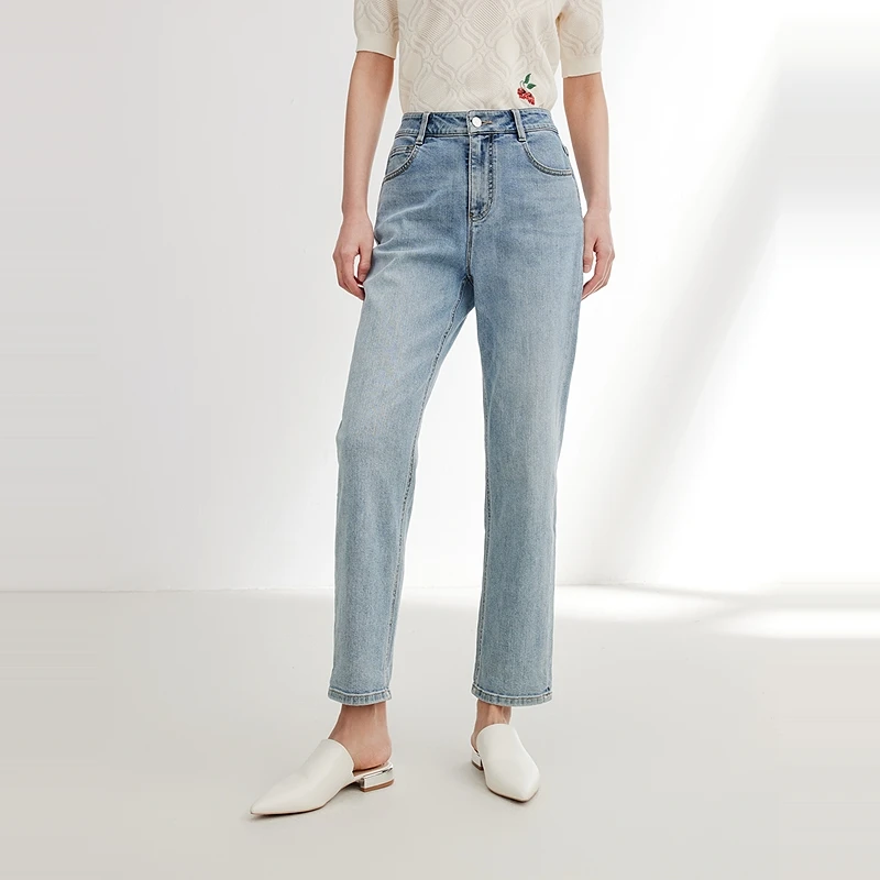 EP YAYING雅莹女装 棉麻简约直筒显瘦牛仔裤 春装新款J622B