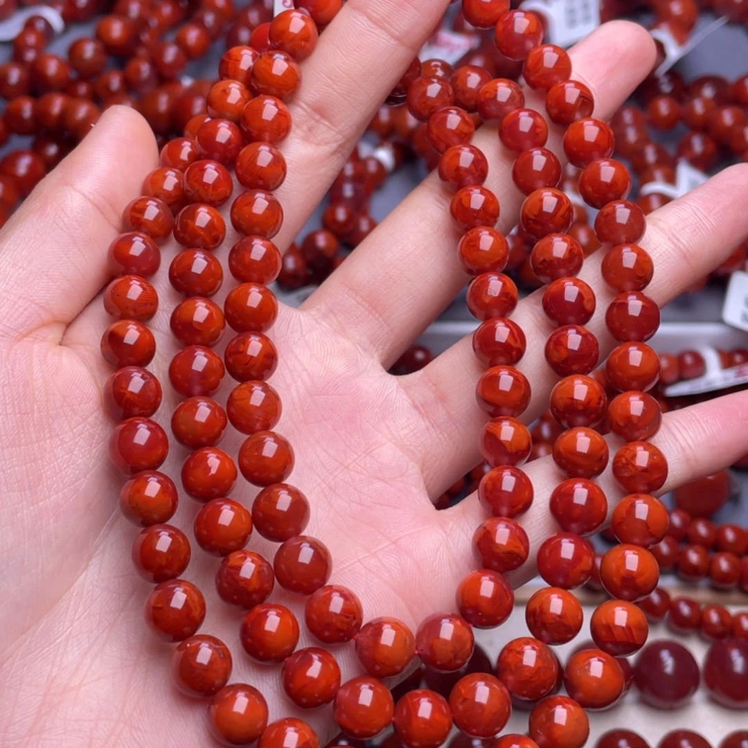 南红玛瑙未镶嵌其他8mm收藏级瓦西玫红妖孽火焰纹佛珠