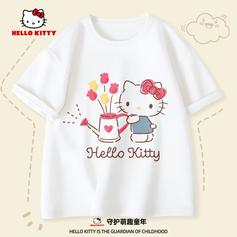 HelloKitty女童短袖t恤夏季新款中大童打底衫儿童半袖上衣白色
