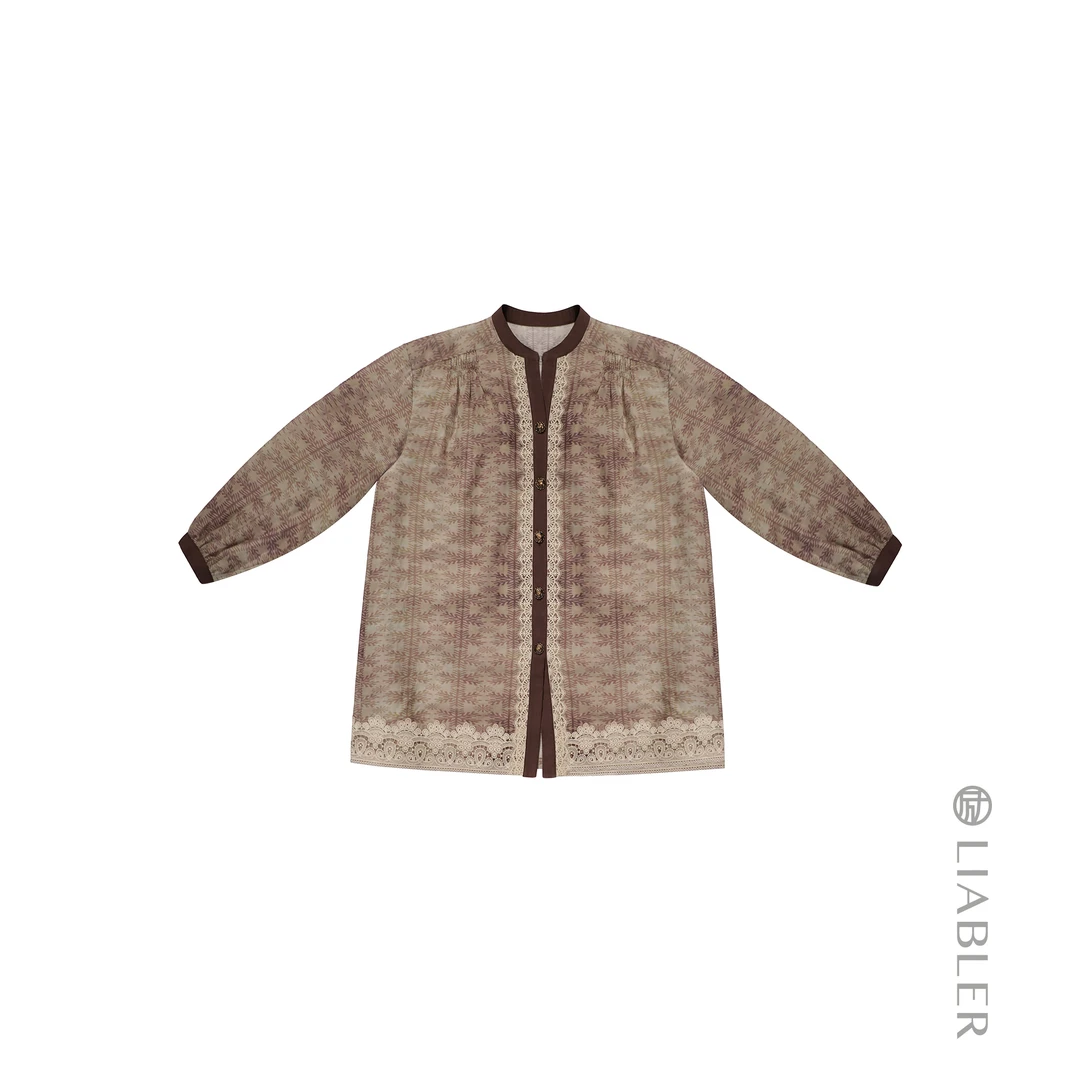 LIABLER【拨雪寻春】2025春夏苎麻蕾丝民族衬衫上衣 LSS24748J