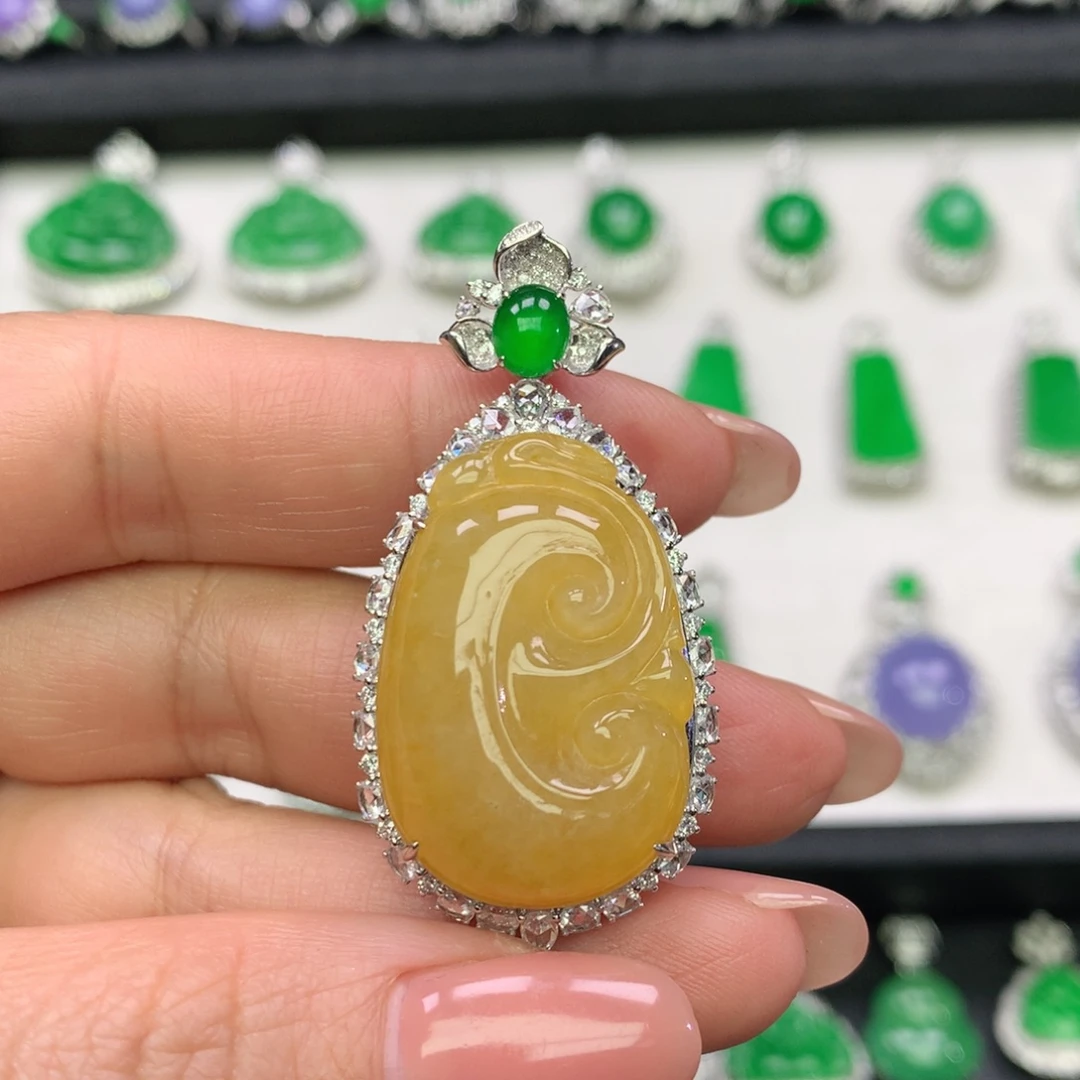 翡翠18K金镶嵌吊坠(不含链)