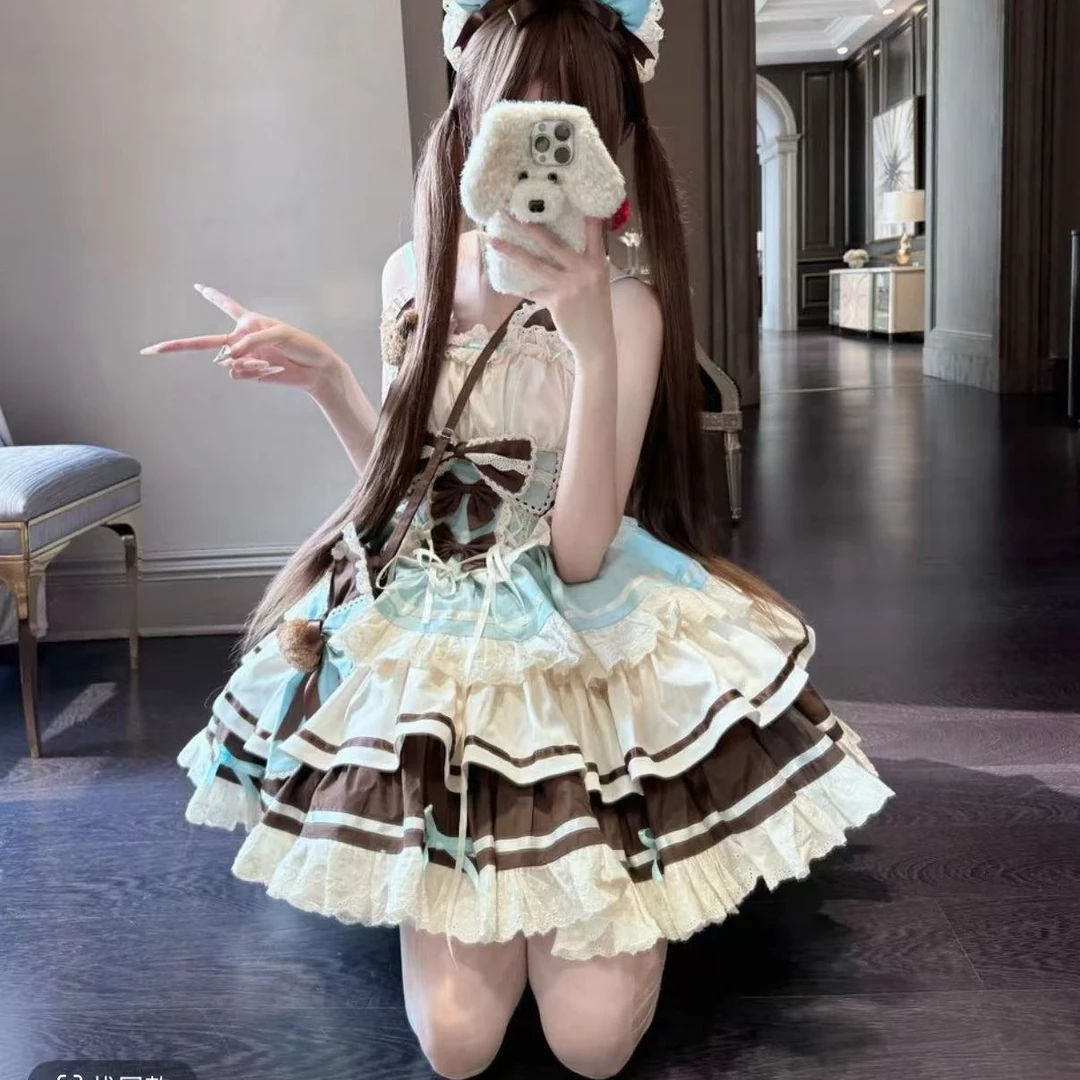 桔梗house初恋小熊少女小偶像感薄巧杏粉小熊主题轻纯欲蓬蓬裙