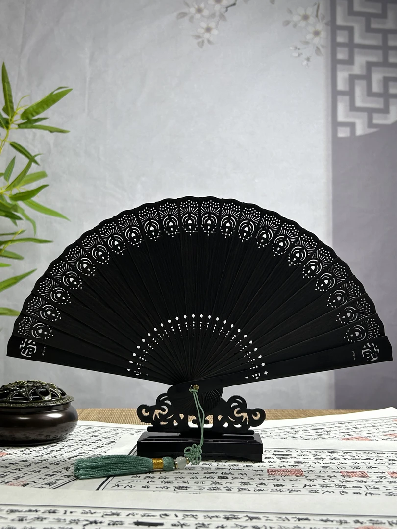 【紫光檀】天然檀木制手工折扇 夏季必备中式旗袍汉服国风工艺摆件