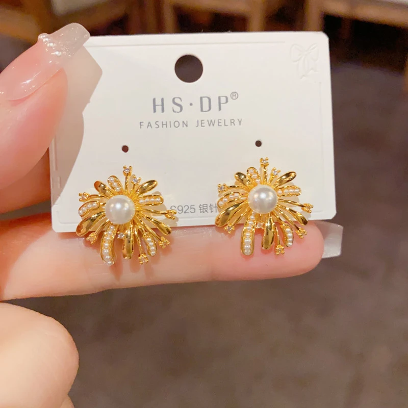 铜合金耳饰 法式复古时尚甜酷925银针烟花气质简约独特设计感耳环