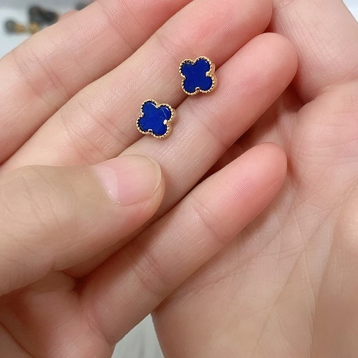 青金石银S925镶嵌耳饰不退不换