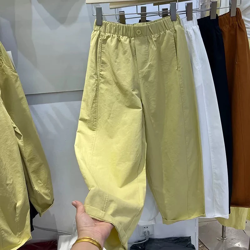 大码显瘦遮肉松紧高腰休闲直筒裤女薄款九分裤2025夏季宽松哈伦裤