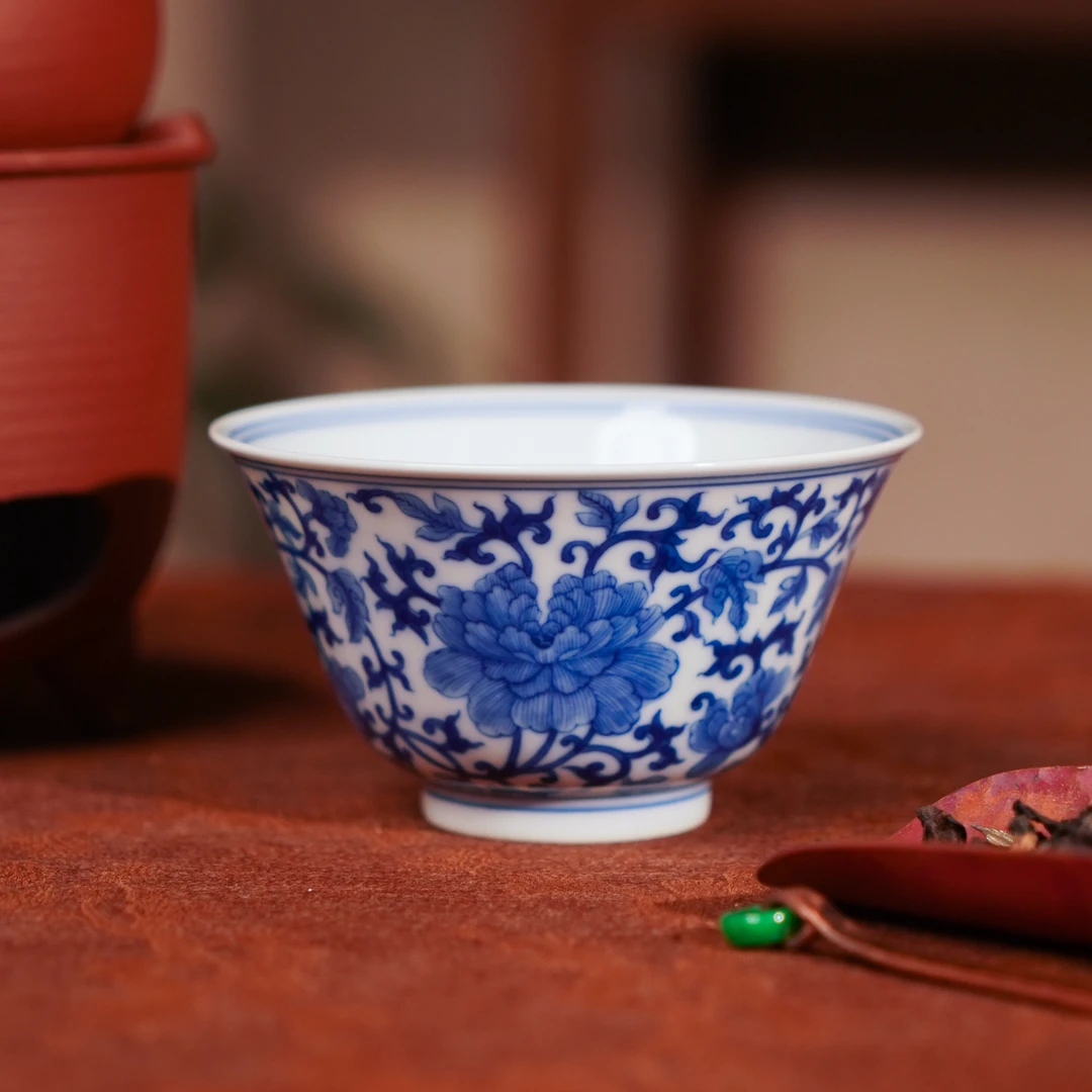 刘建锋窑  缠枝牡丹撇口杯  手工高档家用喝茶饮茶陶瓷茶具LJF049