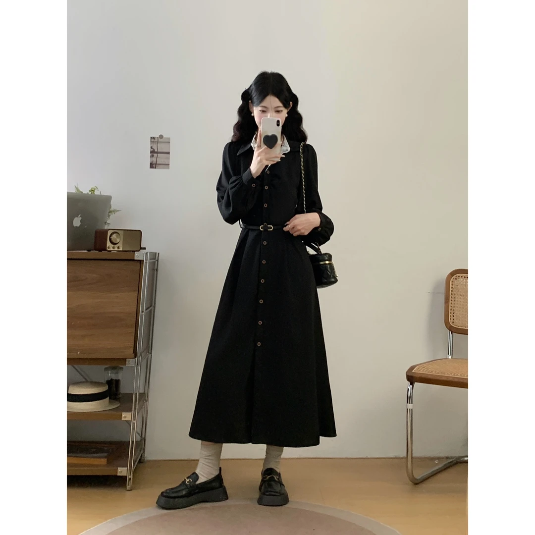 有货～2025大码女装法式赫本风连衣裙高级感教资面试收腰衬衫裙