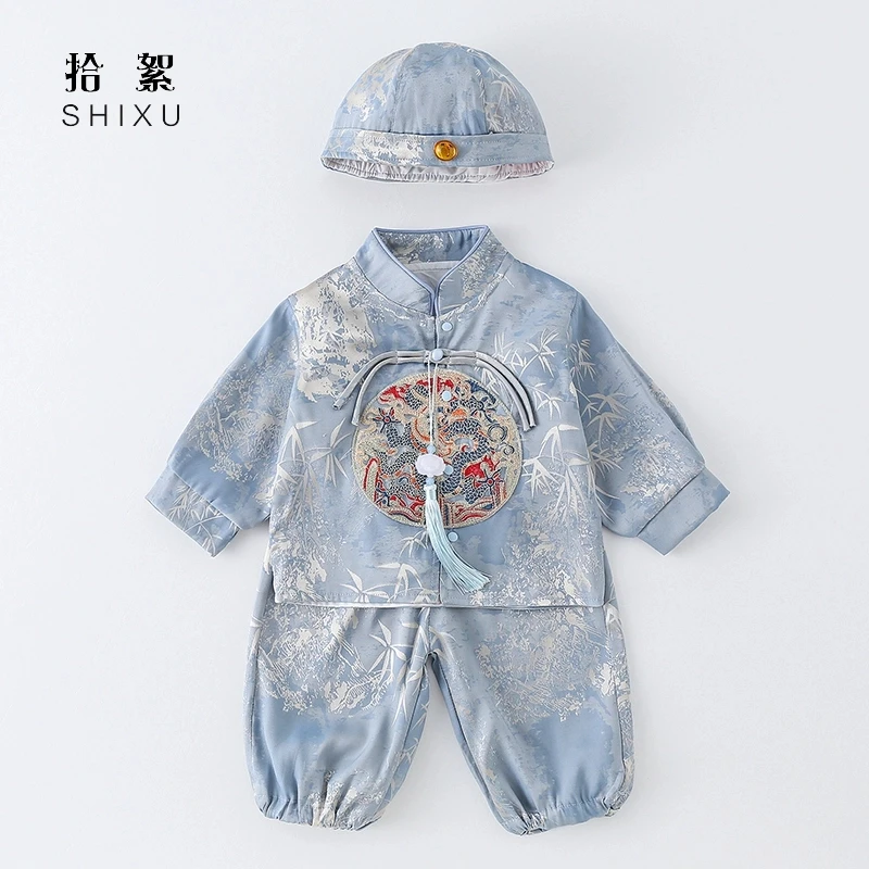 中国风婴儿衣服春装汉服可爱连体衣龙凤胎兄妹装套装百天周岁礼服