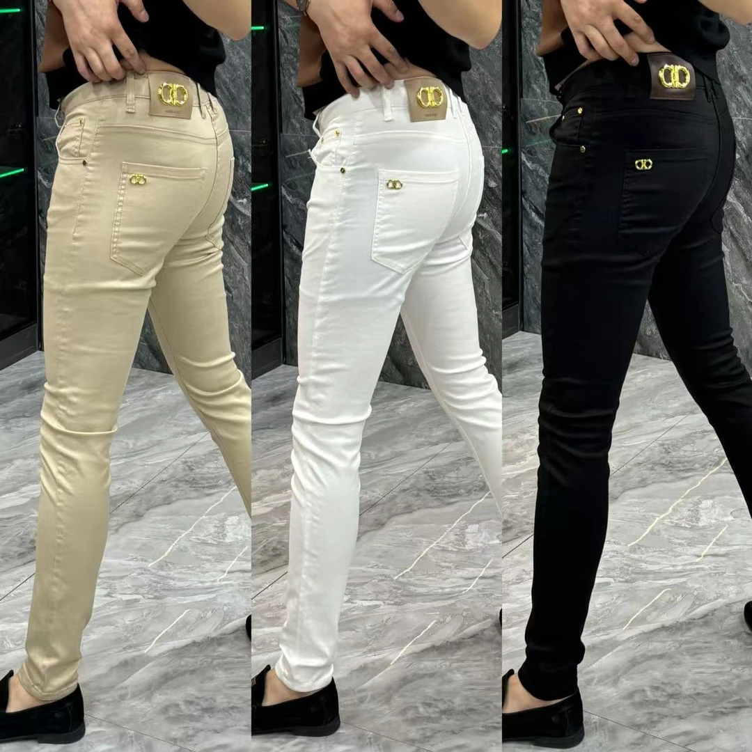 9826-男士夏季欧货修身白色小脚牛仔裤薄款轻奢彩色牛仔裤