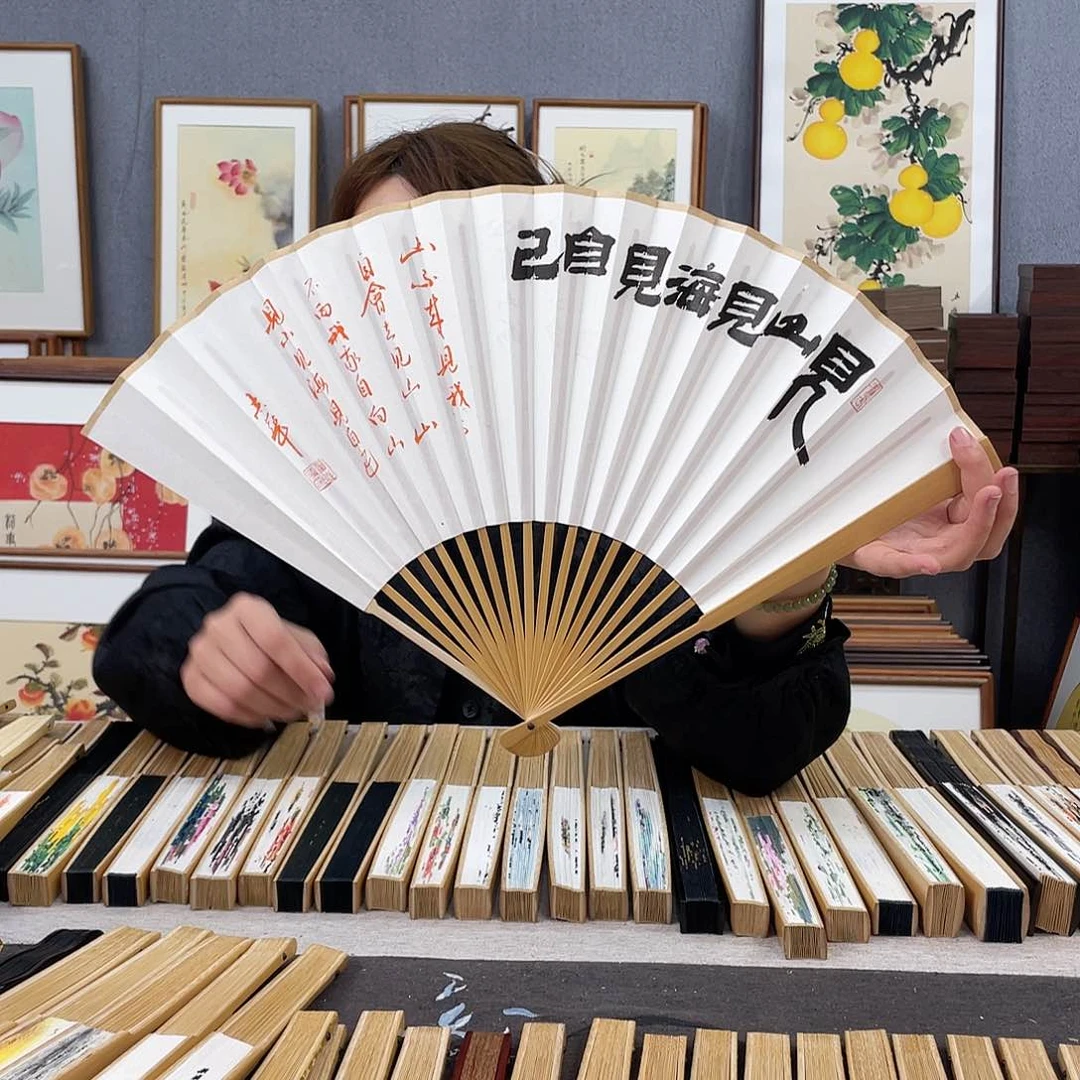 国画95寸玉竹-纯手绘-文玩扇骨（默认粘好）见山