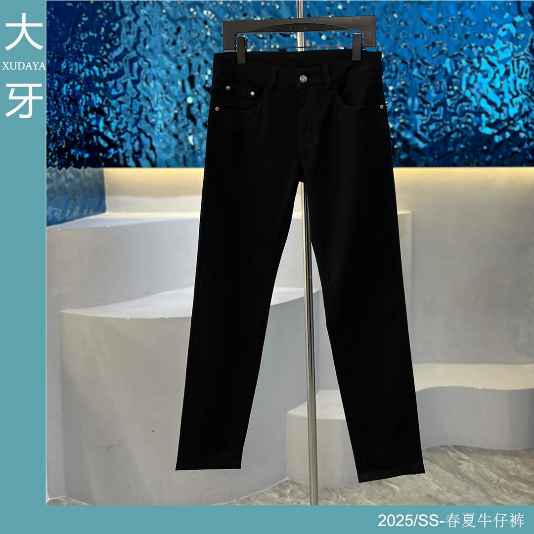 【大牙】528#纯黑色牛仔裤男2025春夏男时尚百搭弹力修身小直筒
